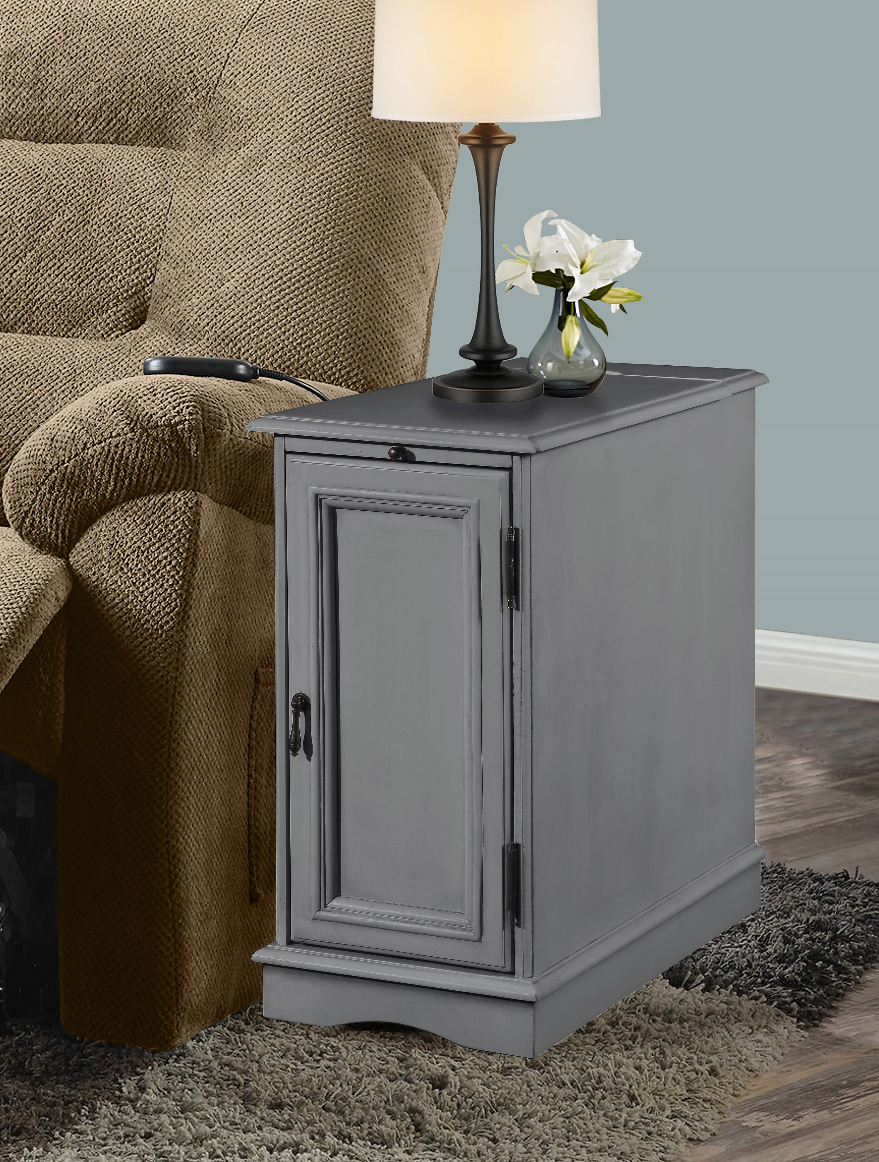 Red Barrel Studio® Fenisha Solid Wood Tray Top Block End Table and BuiltIn Outlets Wayfair