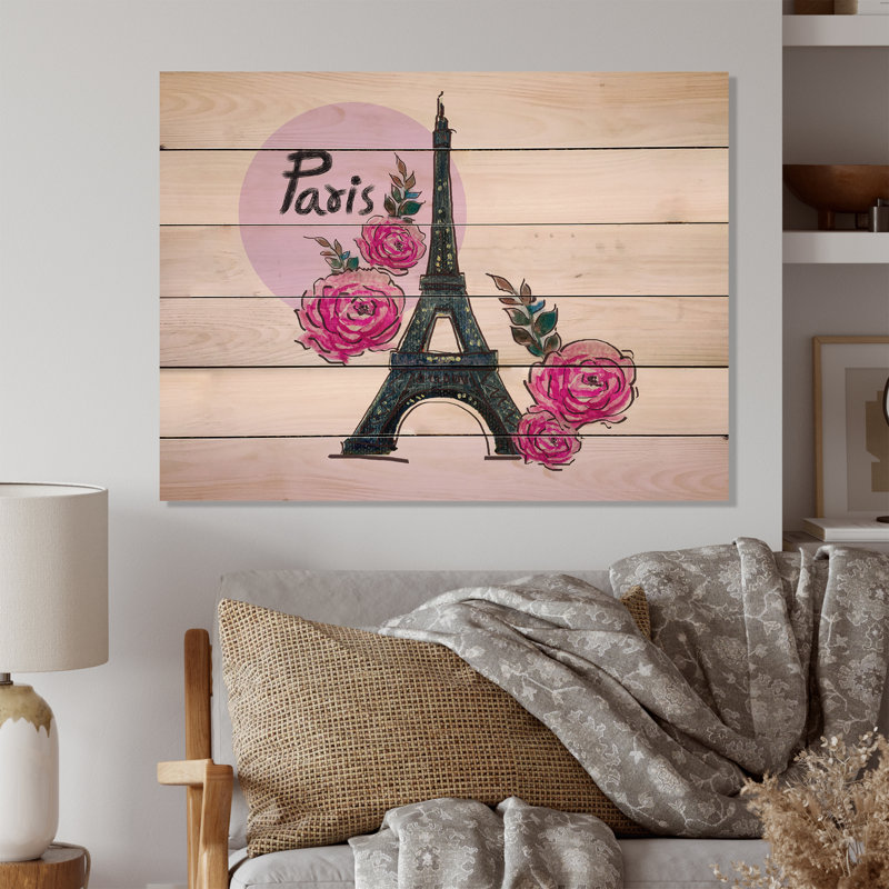 Été Paris, Tour Eiffel, peinture sur bois sans cadre, H 30 po x l 40 po x P 1 po