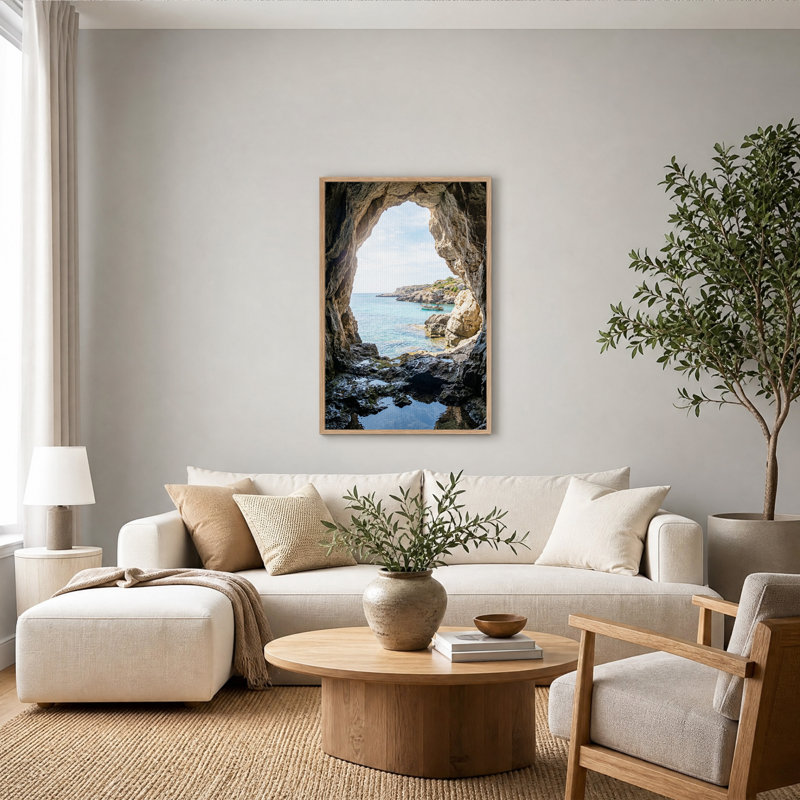 «Rocky Cave» sur toile turquoise et bateau, H 24 po x l 18 po