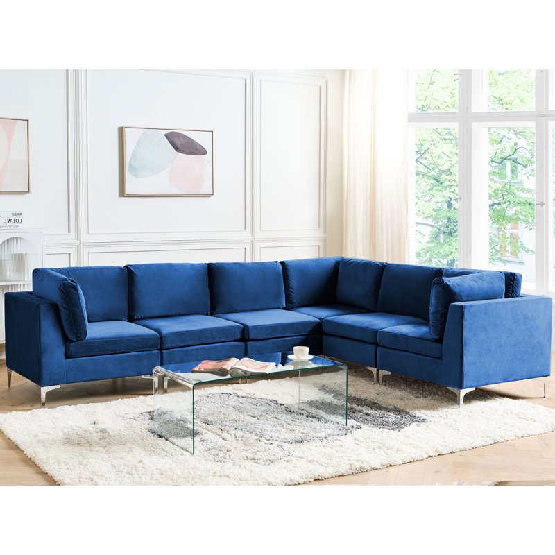 Millings 6 Seater Velvet Corner Sofa , Left Hand Facing, Blue