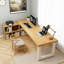 Bureau rectangulaire brun et blanc en bois massif et fer-1174934763-1174934766