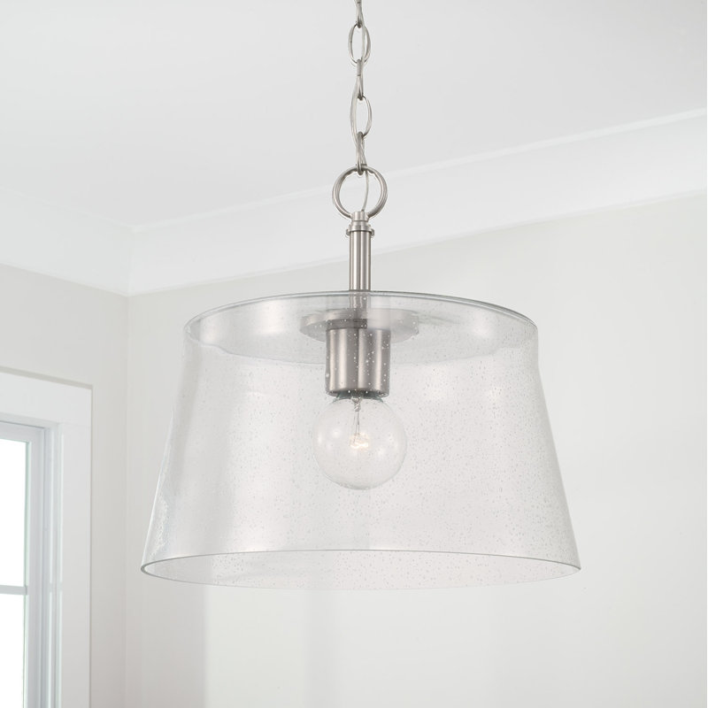 Brushed Nickel 1-Light Pendant with Clear Seeded Glass Drum Shade