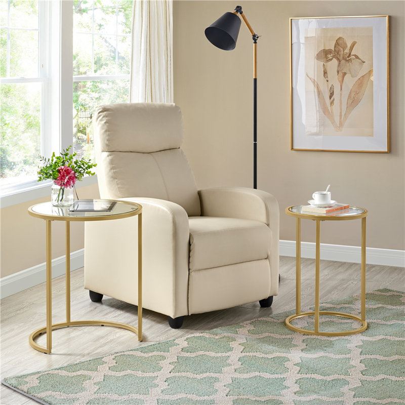Baina 23.5"H Round Nesting End Table Set with Metal Frame, Gold