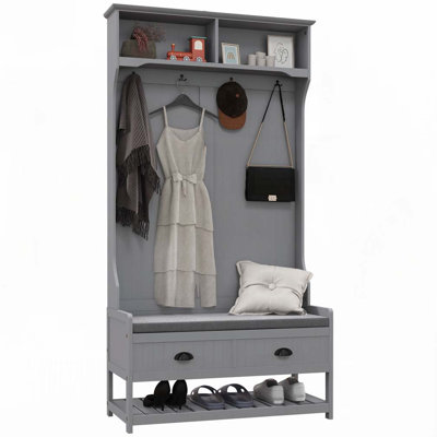 Cathryn Hall Tree 34.25'' Wide with Bench and Shoe Storage