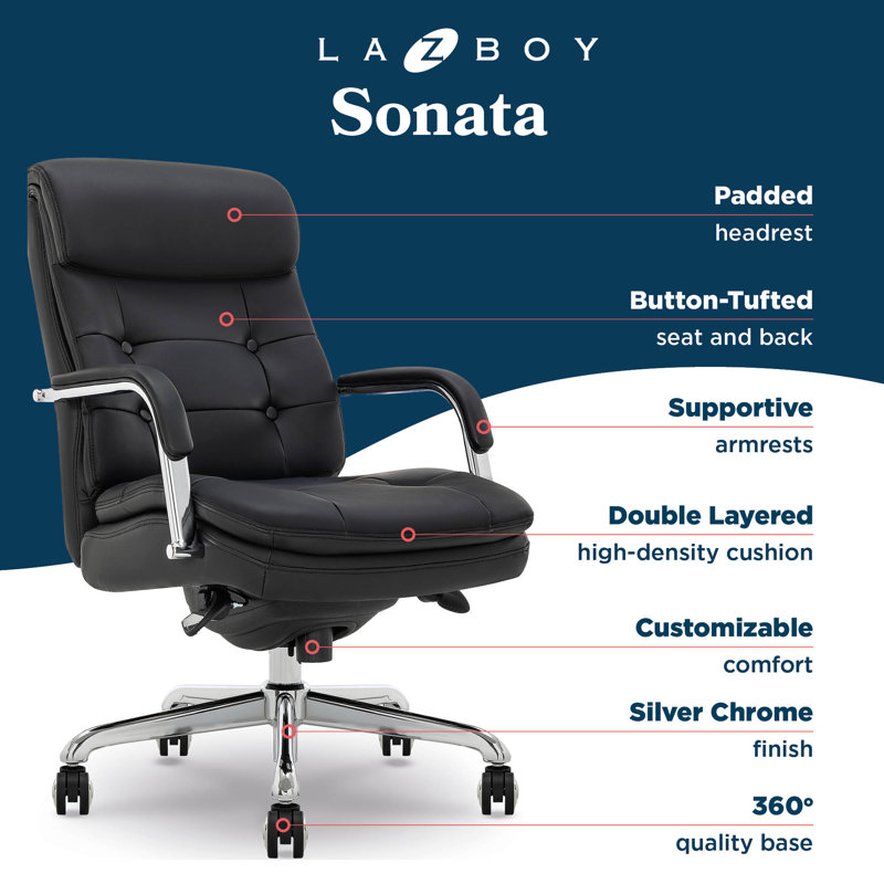Sonata Leather Swivel Executive Office Chair, Black, Chrome