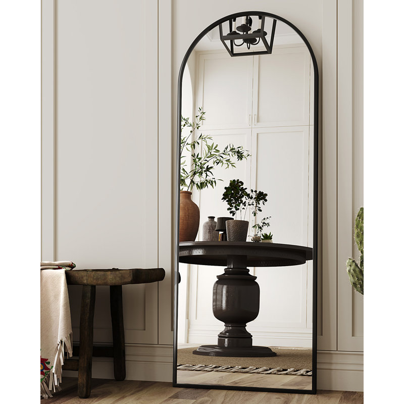 Arched  Metal Oversized Full-Length Mirror, 58" x 18", Black