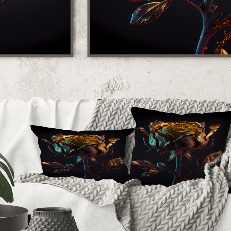 Coussin Glam Golden Rose On Black I - Rose