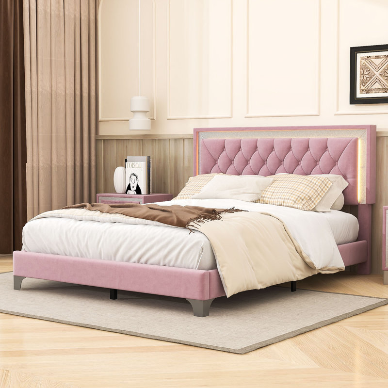 Harsukh Queen Upholstered Bed with LED Lights, Pink
