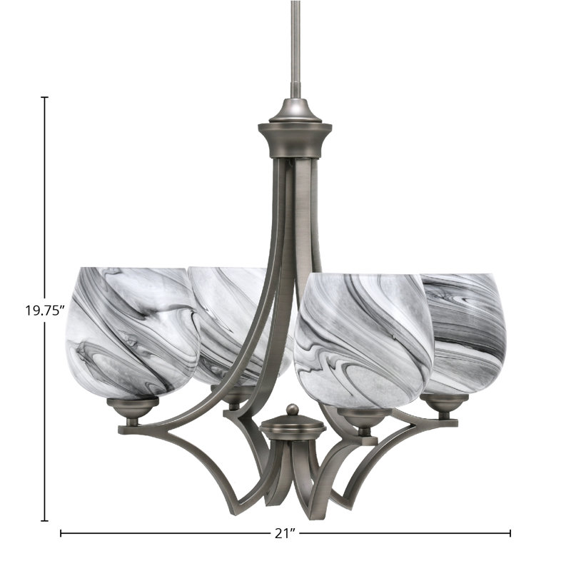 Lustre 4 lumières Zilo avec verre tourbillon onyx 6 po Zilo, Graphite