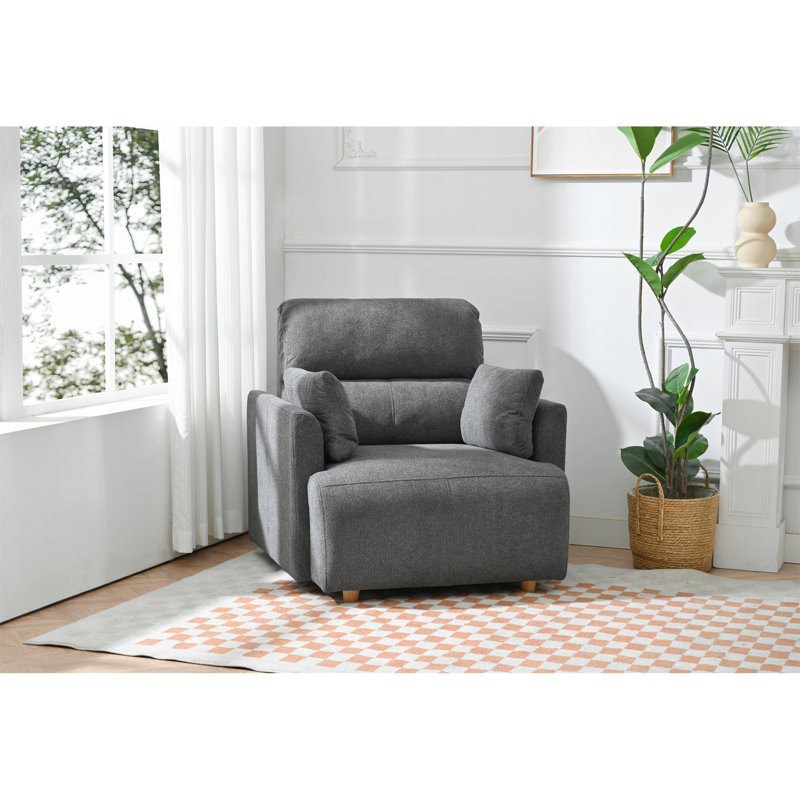 Fauteuil surdimensionné avec repose-pieds avec rangement, fauteuil d'appoint large pour le salon, méridienne moderne, fauteuil de lecture rembourré de style Mid-Century, fauteuil de salon confortable, canapé à assise profonde (gris foncé)