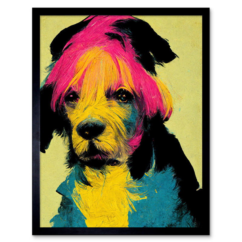 Pop Art Dog Bright Pink Yellow Blue - Single Picture Frame Print