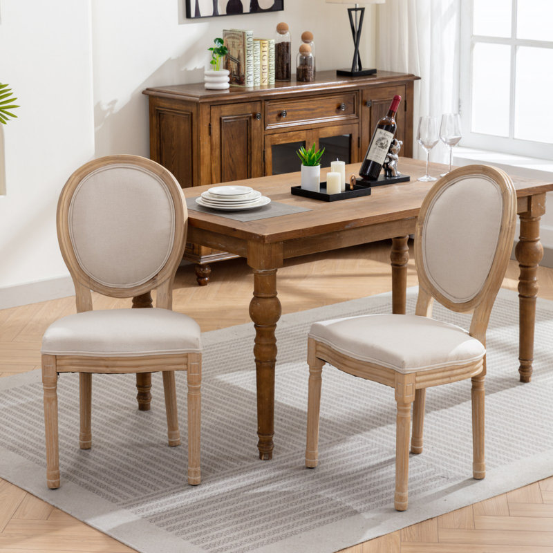 Moll French Country Dining Chairs, 2, Beige, Natural Wood