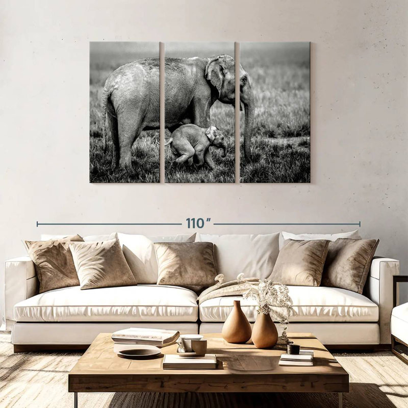 Elephant And Its Young In Assam, 48" H x 74" W