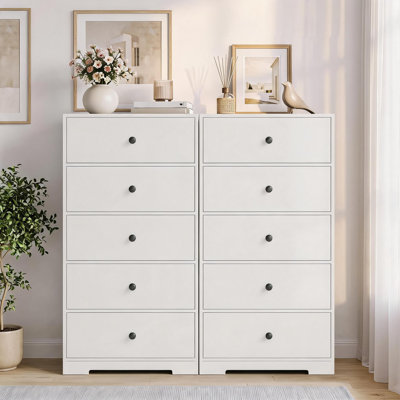 2 Set of Tall Five Drawer Storage Chest Vertical Dresser Equipped With Pull Knobs Multipurpose Storage Cabinet For Bedroom Entry Hall Household Organi