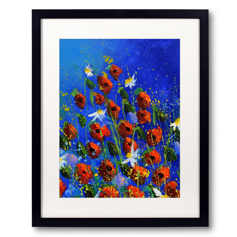 «Flying Poppies» par Pol Ledent - Peinture, Toile avec cadre noir, 32" H x 24" W