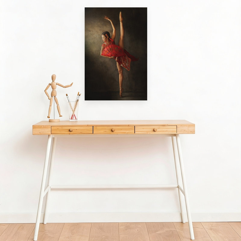 «Red Fan Ballet Dancer», reproduction d'art murale contemporaine abstraite, H 18 po x l 12 po