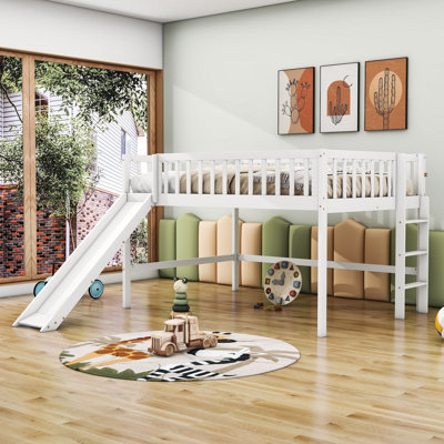 Full Wooden Low Loft Bed With Slide And Ladder by Harriet Bee