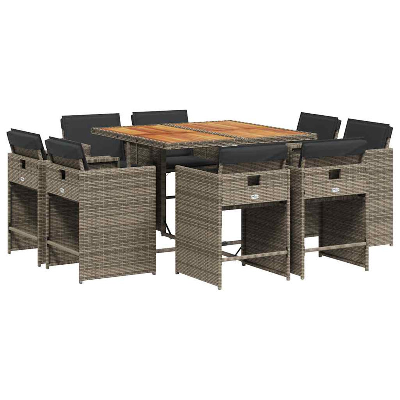 Patio Dining Set with, 8, 73cm H x 110cm W x 106cm D, Grey Cushion/Grey Frame