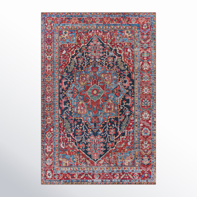 Fleckenstein Oriental Dark Blue/Burgundy/Cream Area Rug, Rectangle 5' x 7'6"