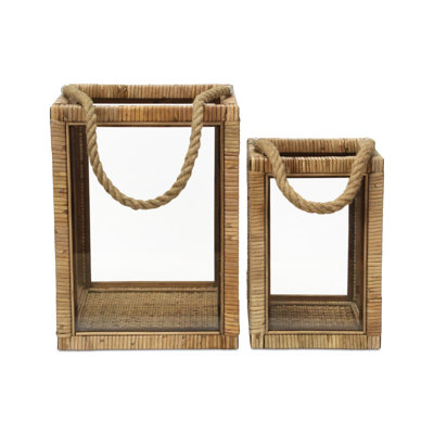 Ensemble de 2 lanternes en bois enveloppé de rotin Roussilon