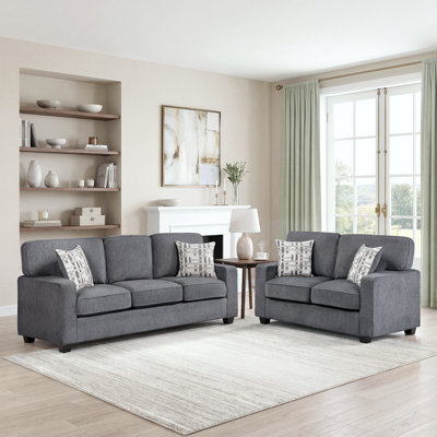 Heywood Modern & Contemporary 2-Piece Living Room Set with Luxurious Chenille Fabric Upholstery, Reversible Cushions & Foam over Pocket Coils Comfort