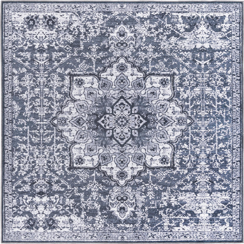 Tapis d'intérieur / tissé à la machine 2 pi x 3 pi gris foncé Abbie-J, Carré 7 pi 10 po x 7 pi 10 po