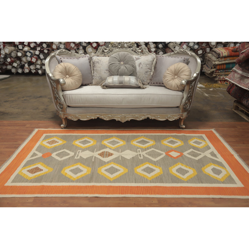 Tapis géométrique tissé à la main kilim 5 x 8