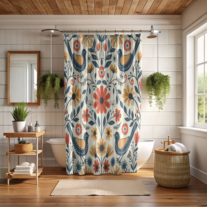 Folklore Bloom - Premium Shower Curtain, 74"H x 71"W