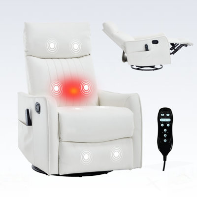 Fauteuil inclinable manuel en similicuir avec massage à la chaleur et chaise berçante pivotante pour un confort et une détente ultimes dans le salon