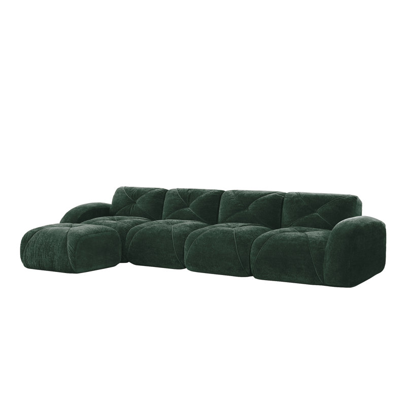 L-Shaped Soft Velvet Fabric, Green, 29.9" H x 140.9" W x 67.3" D
