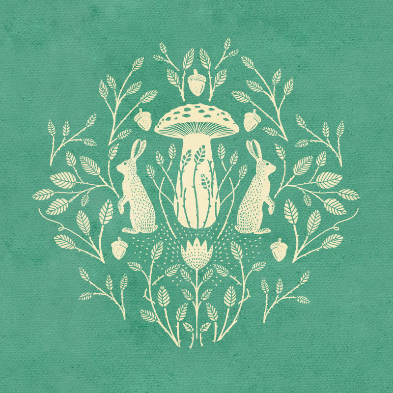 Rabbits And Mushrooms III by Katie O'Shea - Wrapped Canvas Print, 30 cm H x 30 cm W
