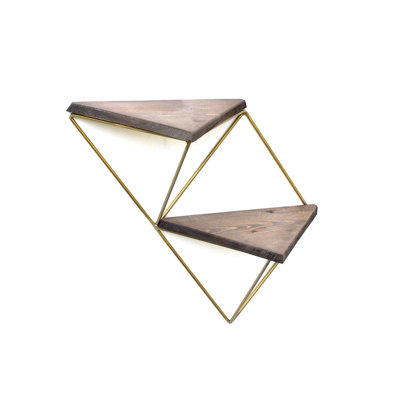 Modern Decorative Wooden Wall Shelf, 100% Solid Wood & Metal Frame, 11.8 x 13.0 x 5.1 inches | Elegant Walnut & Gold Finish, Perfect for Home Decor & Organizing | Wall-Mounted, Stylish & Functional Design
