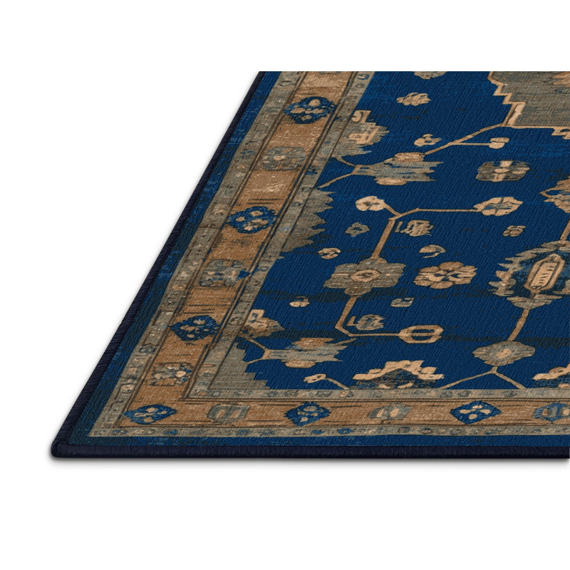 Tapis bleu lavé à la machine, Carré 4 pi