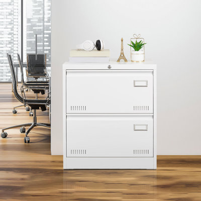 Lateral 2 Drawer File Cabinet With Lock - White Metal Filing Cabinet For Office/Letter/A4/F4 -  Inbox Zero, 21230C66541B41D382BD07B39AC9F26C