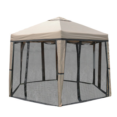 12' x 10' Beige and Black Outdoor Hexagon Pop-Up with Mosquito Net