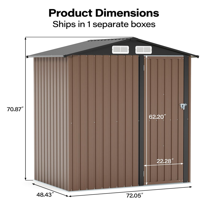 Remise de rangement extérieure en métal galvanisé 6 pi x 4 pi avec porte verrouillable, Brun