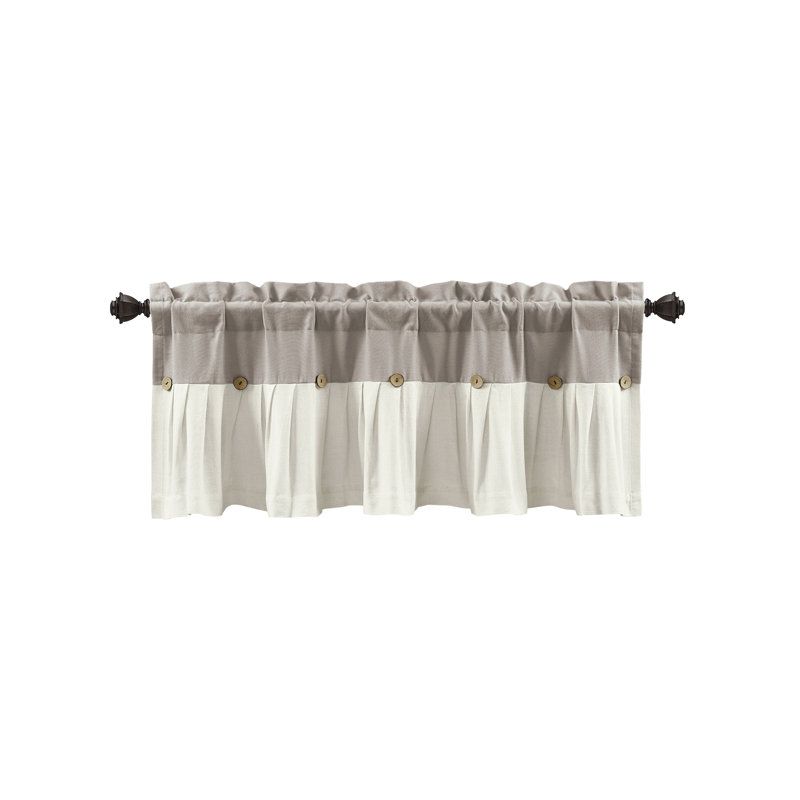 Warm Gray and Off-White Faux Linen Button Valance