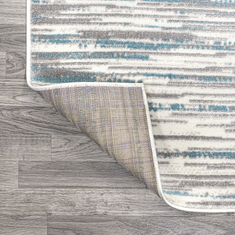 Oritz Abstract Linear Stripe Gray/Blue Rug, Rectangle 2'11" x 5'