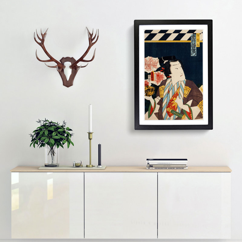 A Portrait by Toyohara Kunichika - Framed Print, 63cm H x 45cm W x 2cm D, Black Framed
