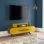 Meuble télé moderne avec option de fixation murale, noyer et jaune, 57,1 po x 19,6 po x 14,5 po | 100% panneau de particules enduit de mélamine, épaisseur: 0,7 pouce | Nombreuses tablettes, design élégant et fonctionnel pour le salon et les espaces de divertissement