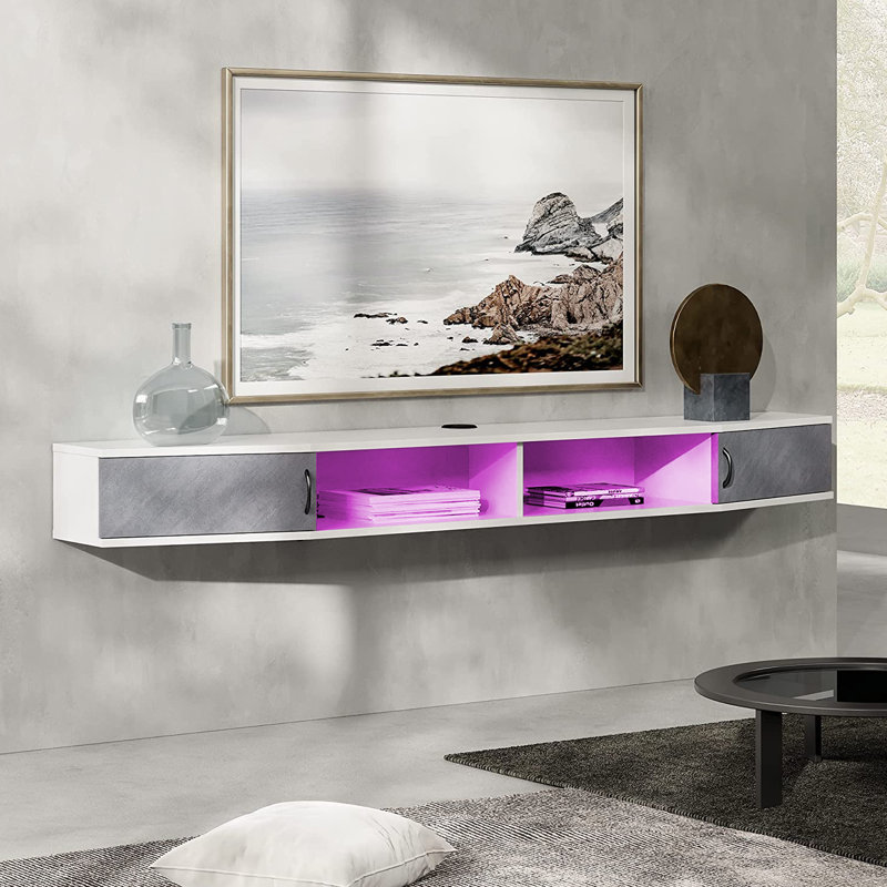 Unfinished Floating TV Stand, Gray/Light Purple