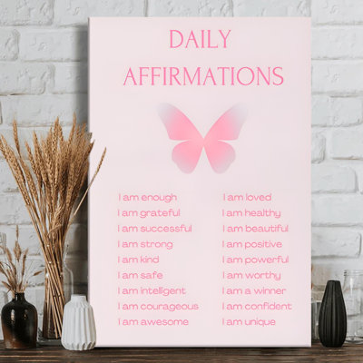 Art mural sur toile, "Daily papillon" avec citations positives - Art pastel doux. Peinture moderne, galerie profonde de 1 po, 24 po x 36 po