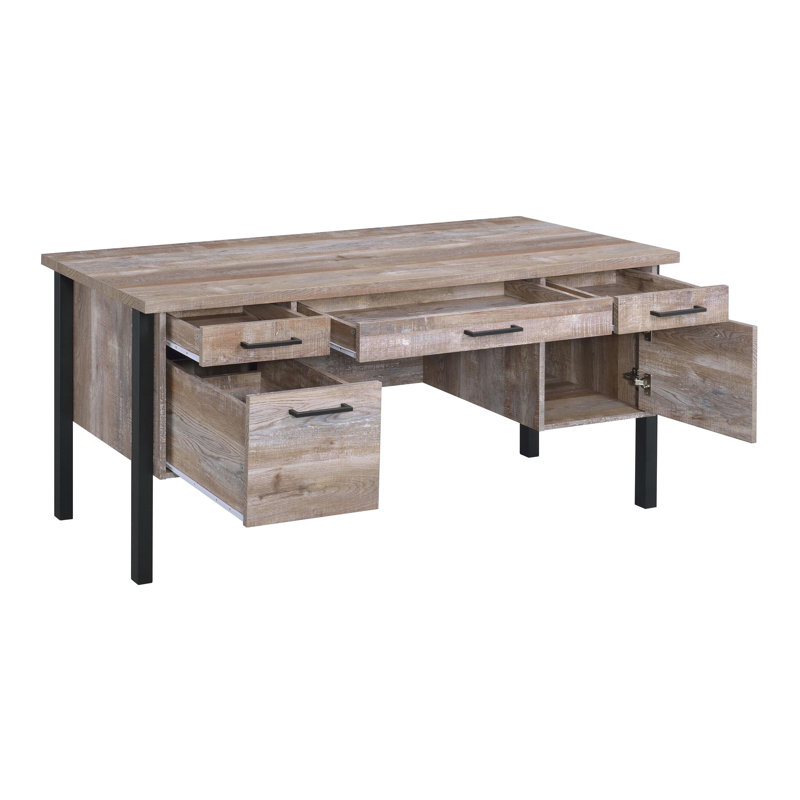 Bureau d'ordinateur 60 pouces à 4 tiroirs chêne vieilli