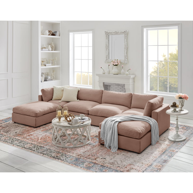 Canapé modulaire Elegance Judith, Rose 100% lin