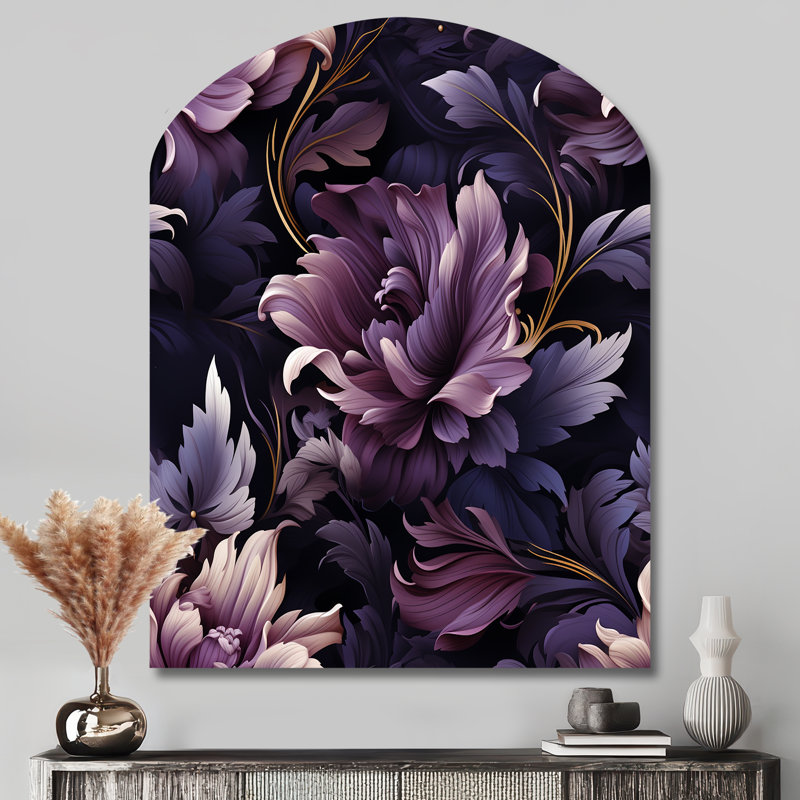 Galice - Art mural floral asymétrique en métal, sculpture murale en arche, H 43 po x l 33 po