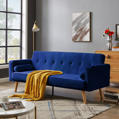 72" Mid-Century Style Linen Fabric Chesterfield Sofa 72".