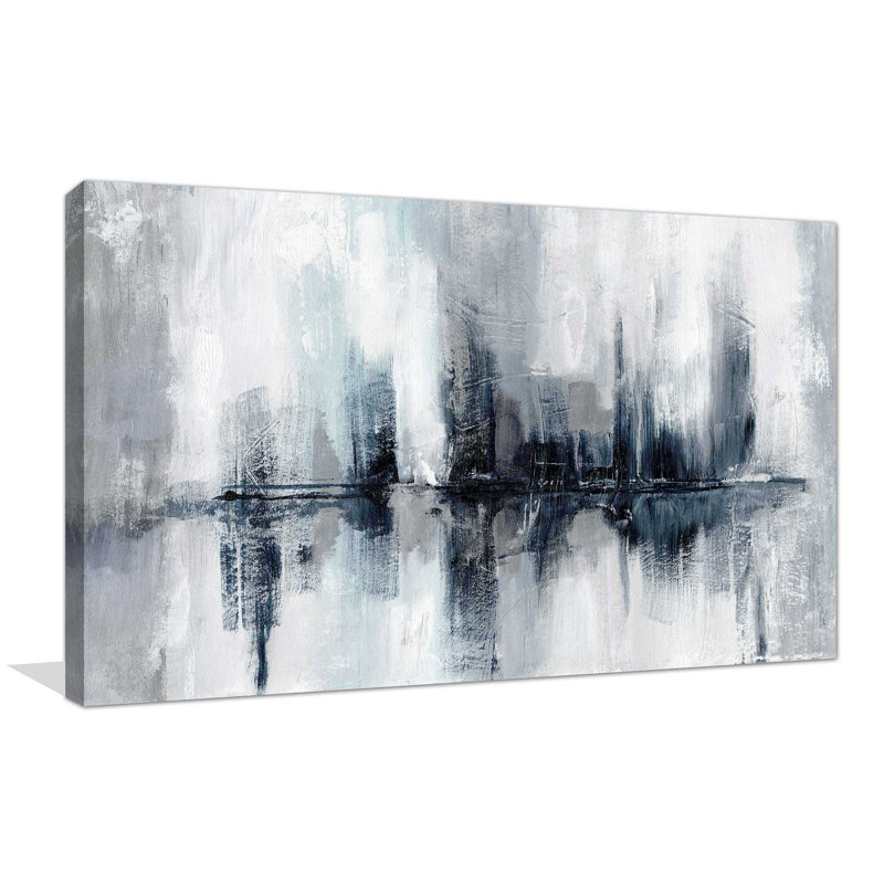 Indigo Harbor Lights par Nan - Peinture, L 30 po x H 18 po, Toile tendue