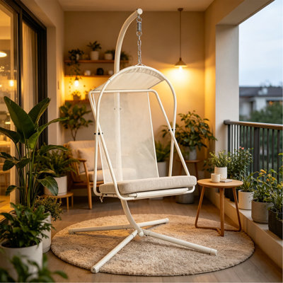 Balancelle suspendue avec support hamac pour patio avec coussin résistant à l'eau et aux rayons UV pour le balcon de la chambre à coucher