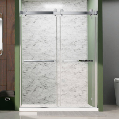 Royal 46 to 49 in. x 76 in. H Frameless  Double Sliding Shower Door with Two Towel Bars in Chrome and 3/8 in. (10mm) Clear Glass