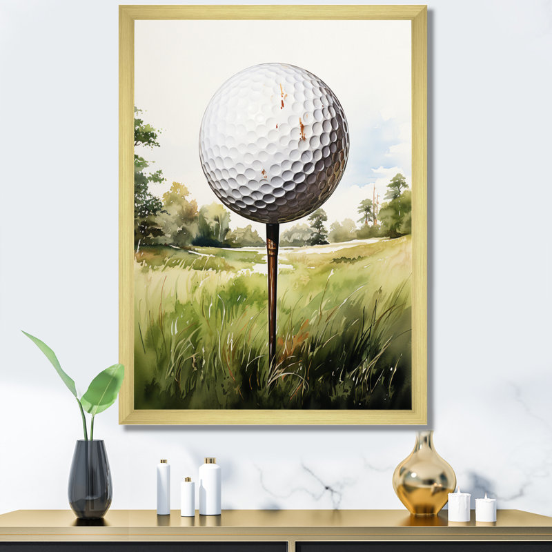 Minimalisme, balle de golf I - art mural de golf pour le salon, H 20 po x l 12 po x P 1 po, Encadrement doré
